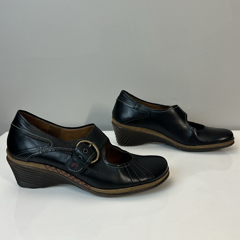 Romika Black Leather Mary Jane Wedge Heel Shoes Size 41(10-10.5) - Picture 2 of 16